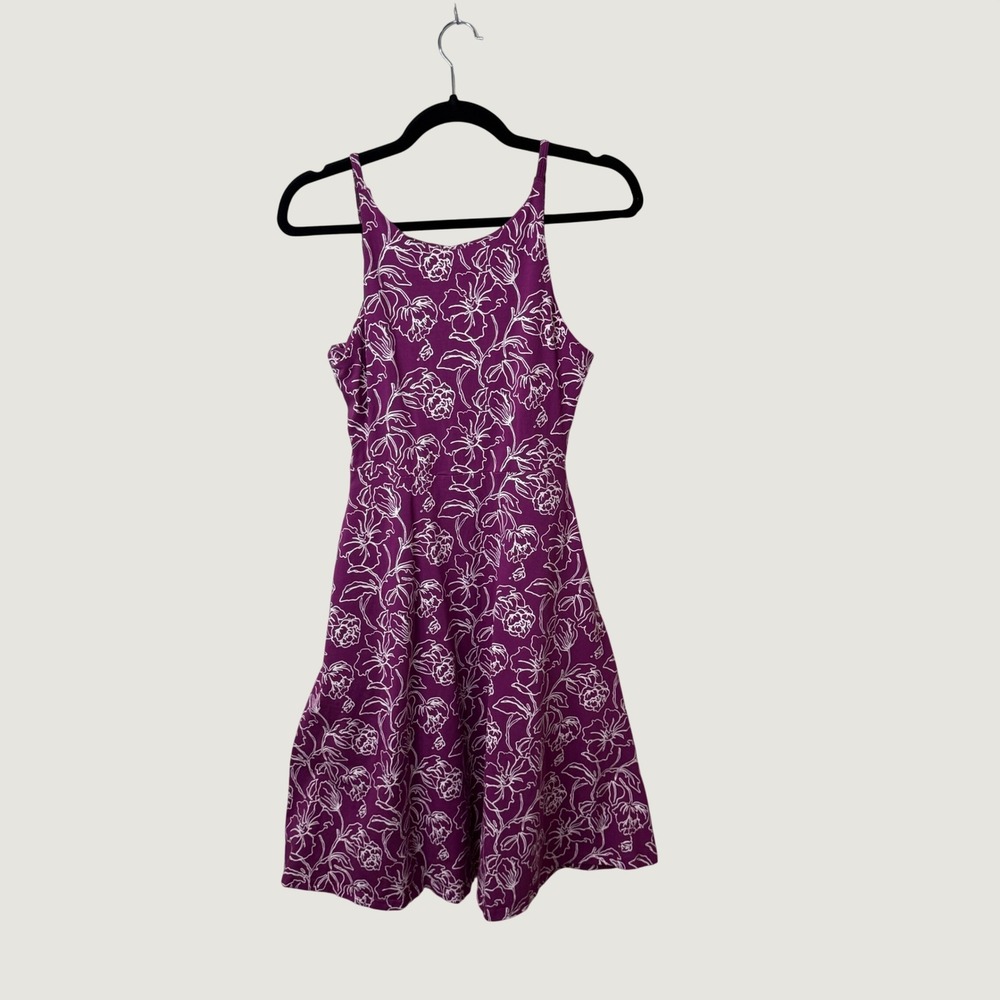 Pact 100% Organic Cotton Floral Dress Purple Size S Cottagecore Boho Cutout Back